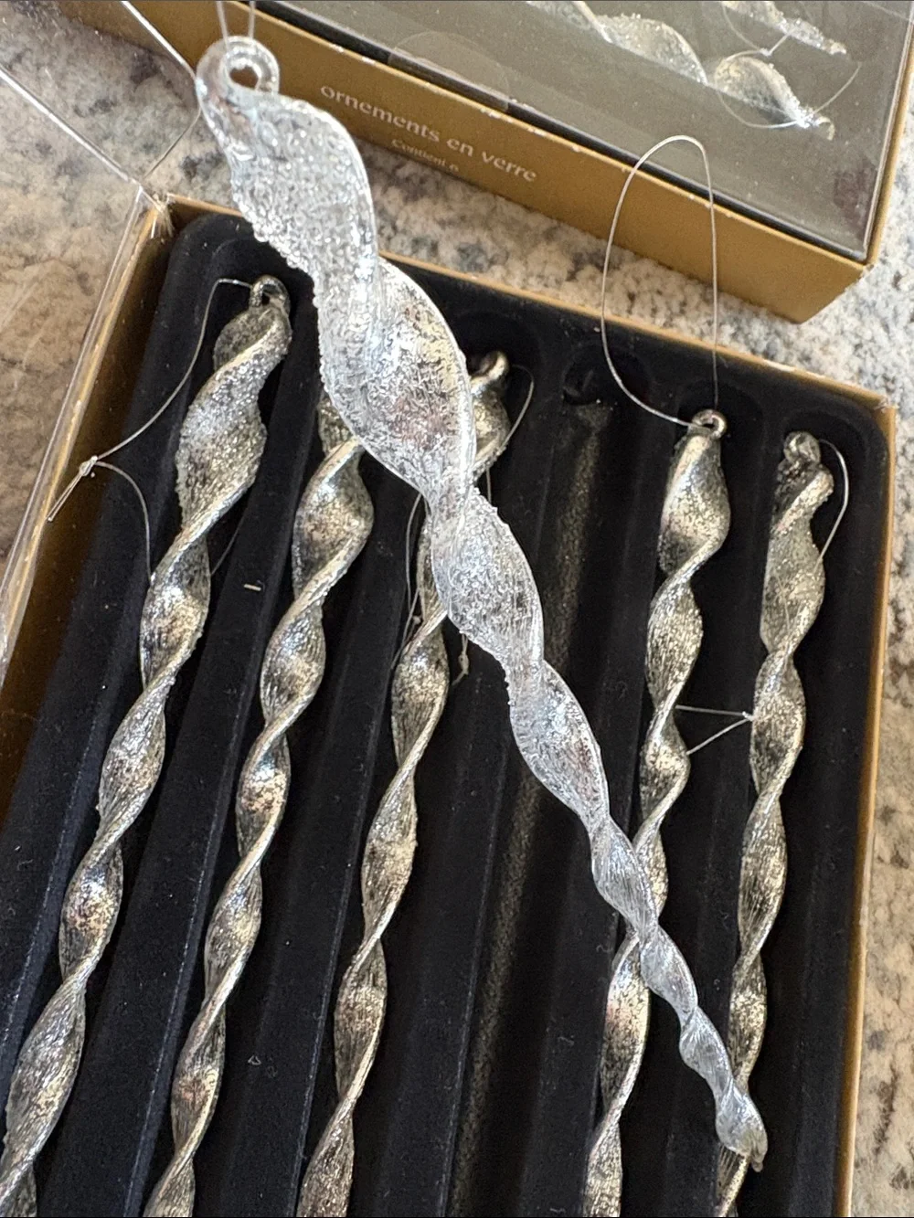 Pier, one imports Set of 2 Silver Glitter Spiral Icicle Ornaments